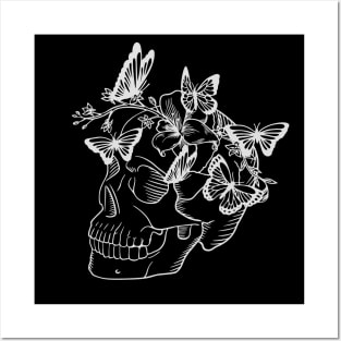 Skull with butterflies and lilies. Cool Hippie Floral Skull Posters and Art